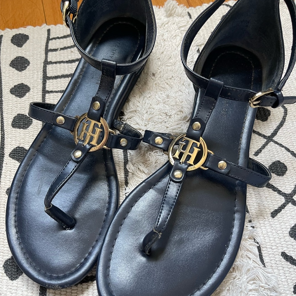Tommy Hilfiger Navy Blue and Gold Sandals